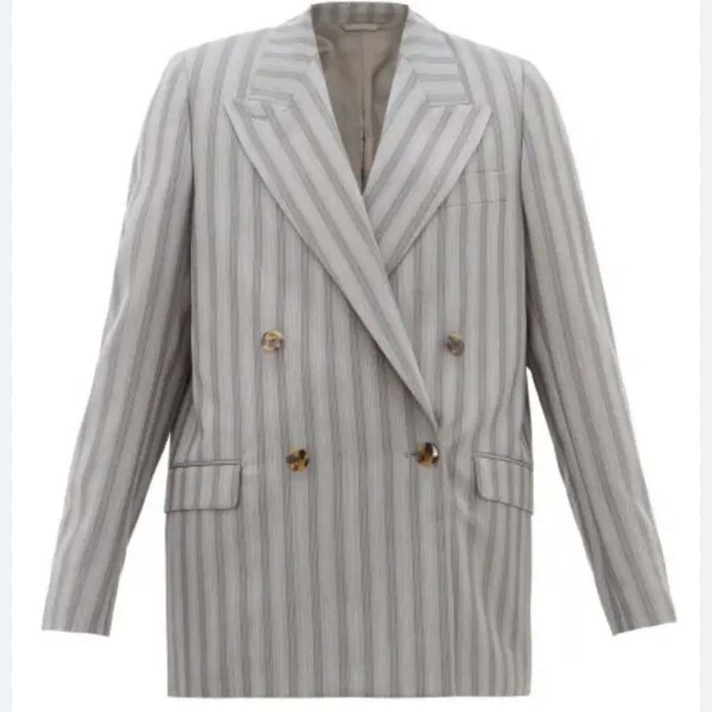 Acne Studios Janny Double Breasted Grey Striped Wool Blazer, size 33